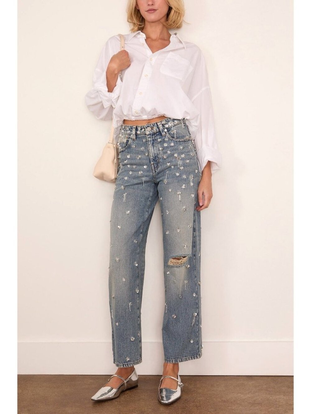 NEW Simkhai $695 Zealand Jeans Hollywood Blue Crystal Embellished Sequin Bling